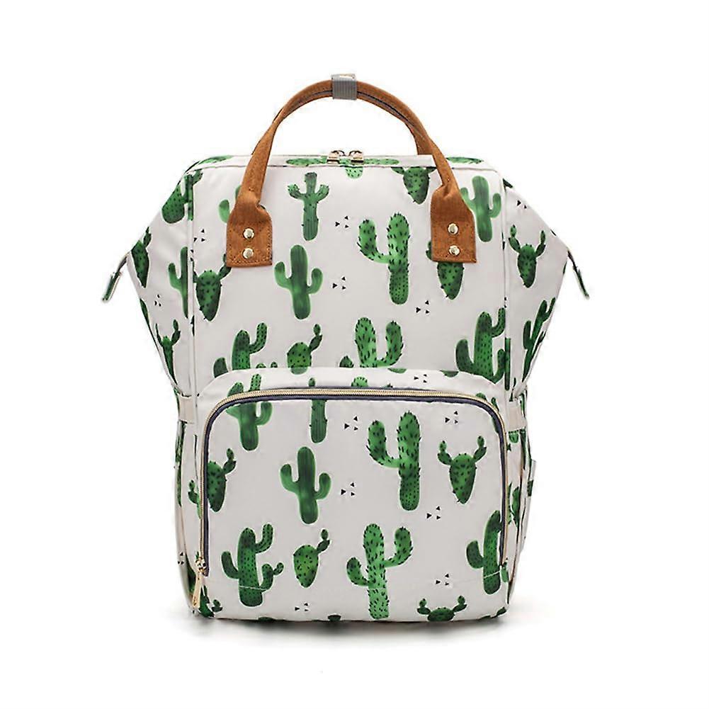 Baby Diaper Backpack with Baby Bottle Holder, Large Capacity Travel Bag, Multifunctional Cactus Design, 38x28x20cm