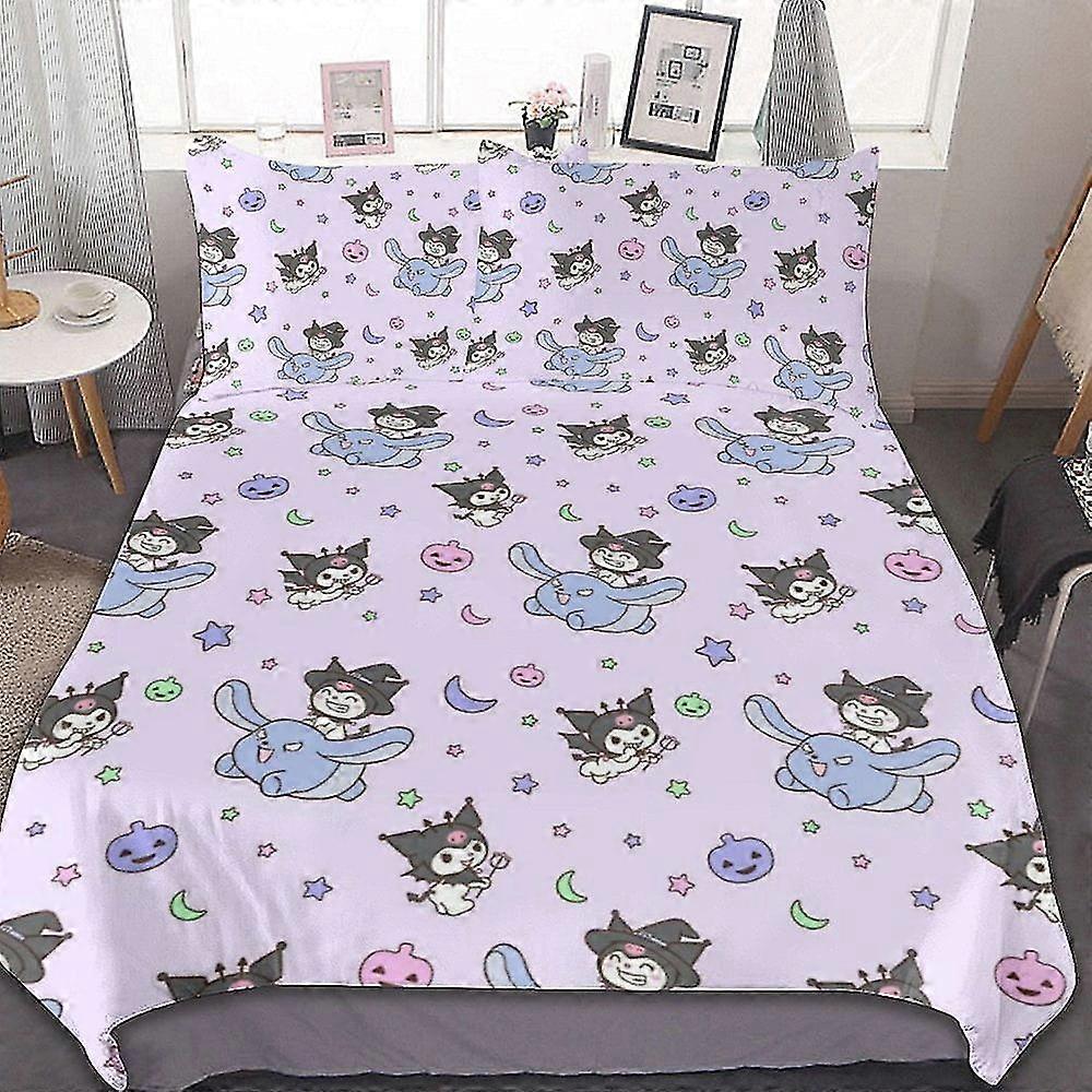 Conjuntos de cama de desenho animado de anime fofo com design leve, 1 capa de edredão e 2 fronhas para crianças 8670