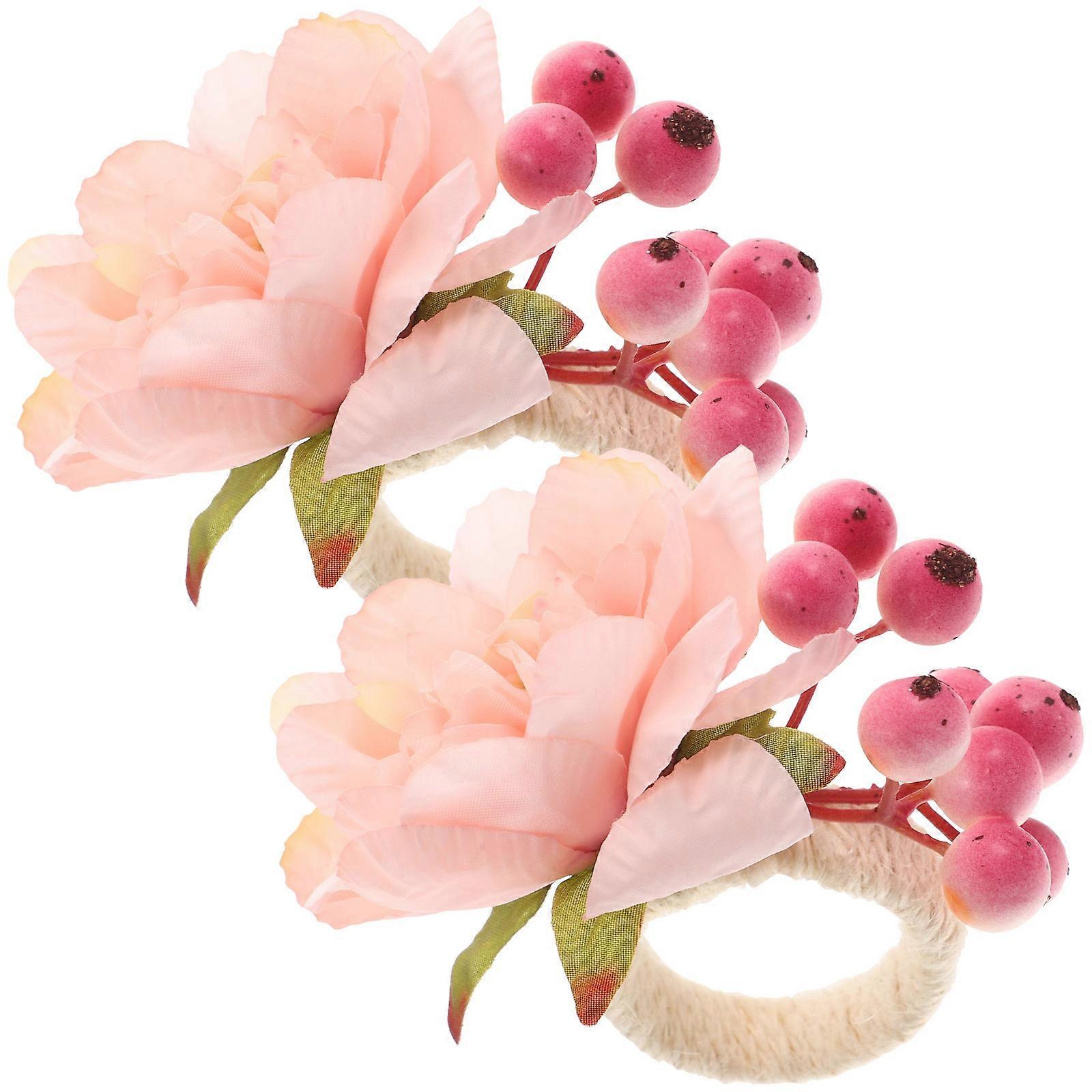 Napkin Ring Decor Artificial Flower Napkin Rings Special Occasions Pink 9x7x7cm Silk Cloth Plastic 2Pack