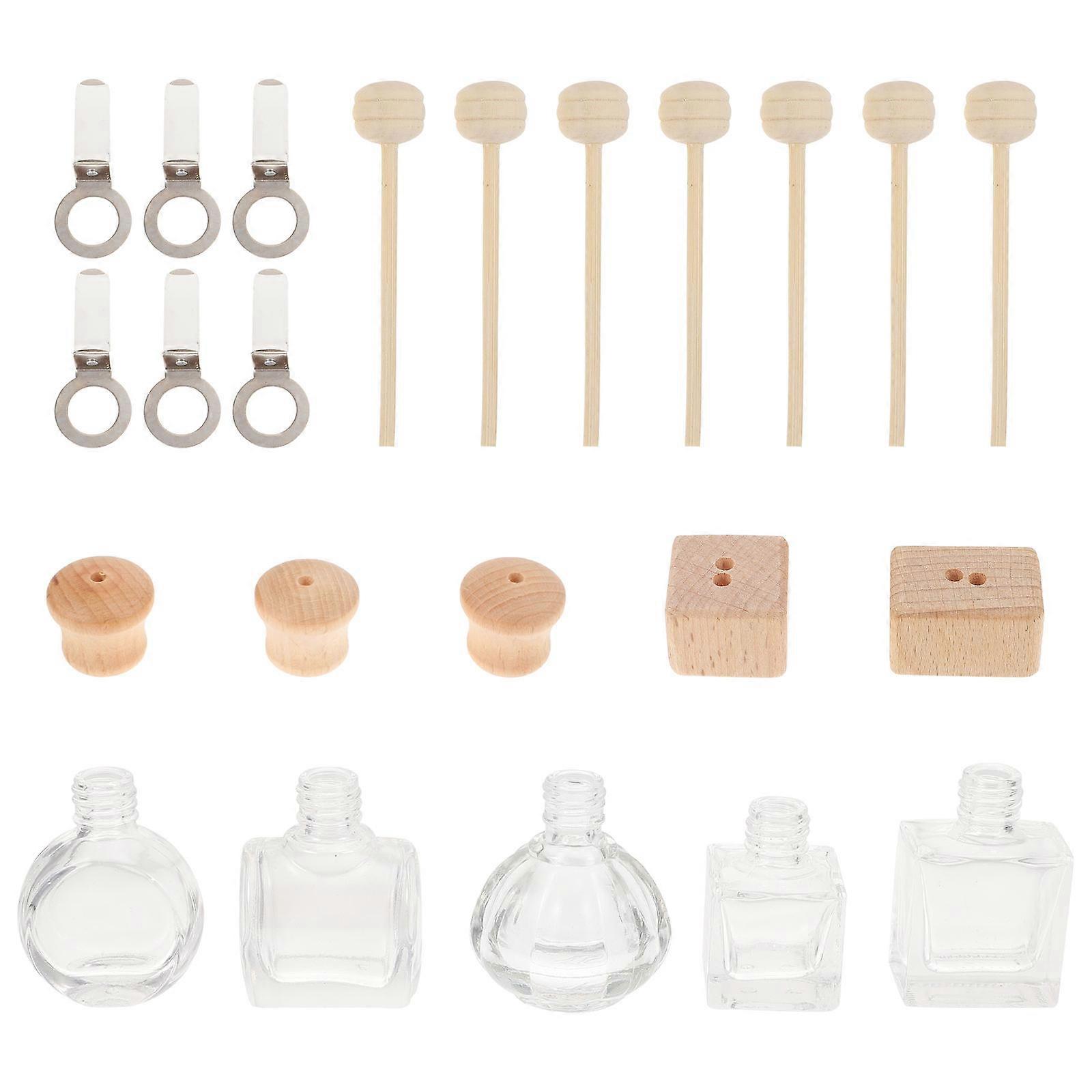 5Pcs Air Vent Essential Oil Bottle Diffusers with Wooden Lid Perfume Containers