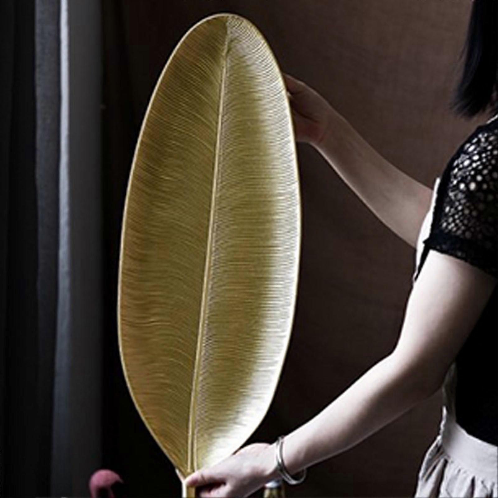 Golden Leaf Shape Fruit Plate, Brushed Density Board, Large Home Use