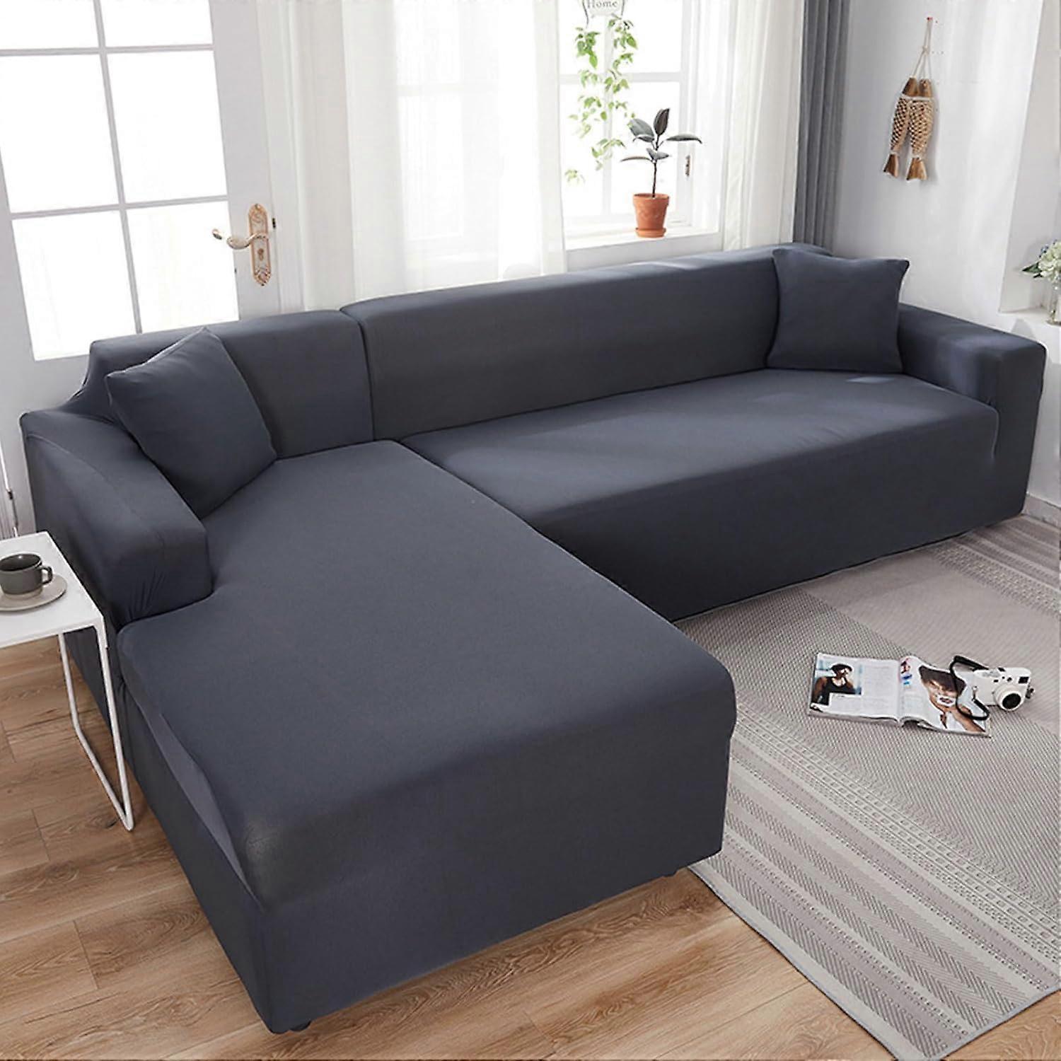 Sofa Cover 2/1/3/4 Seater L-Shape Corner Sofa Two-Piece Stretch Cover, Universal Couch Protector Dark Grey