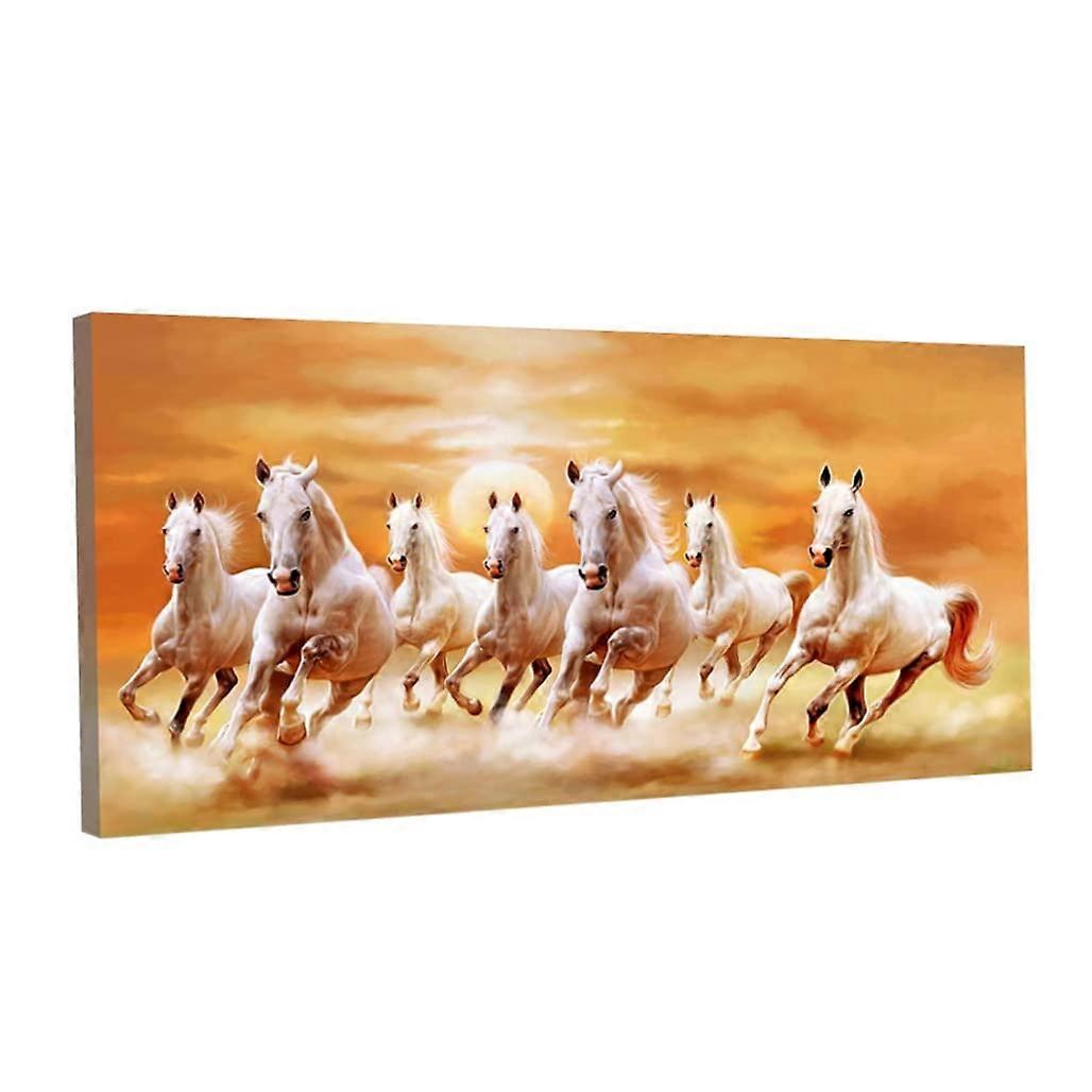 Seven Running White Horses Canvas Painting Wall Art 30x60cm Inner Frame