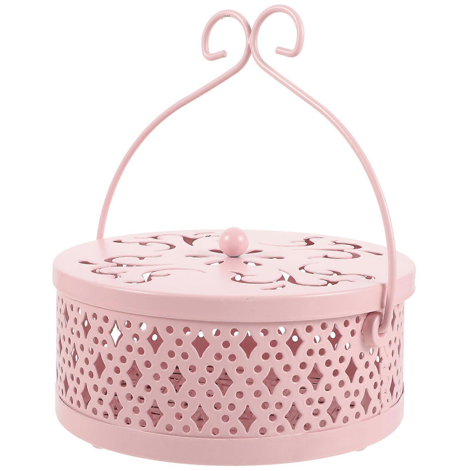 Pink Iron Incense Burner with Hollow Pattern for Home Decoration and Efficient Smoke Spread
