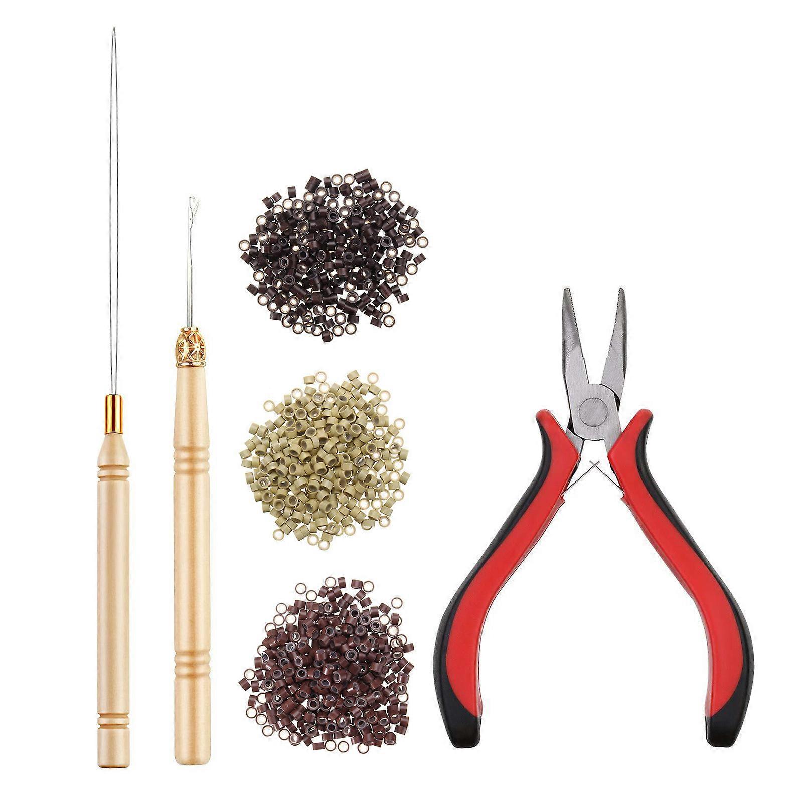 Hair Extension Tools Kit Set Silicone Micro Rings Links with Pliers Pulling Hook Needle Loop Threader