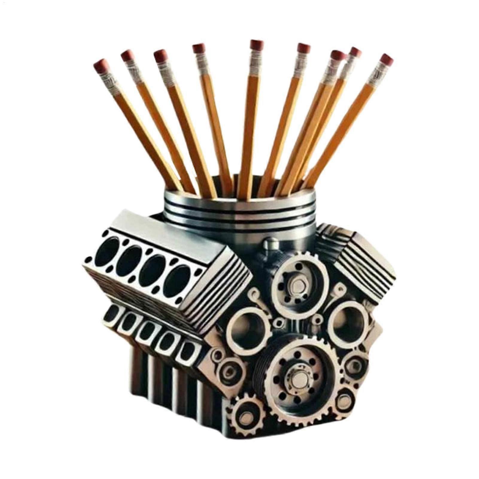 Motor Desk Organizer With Motor Model Block Display, Pen Holder, Multifunction Storage, Desk Decor, 12 x 11 x 10 cm