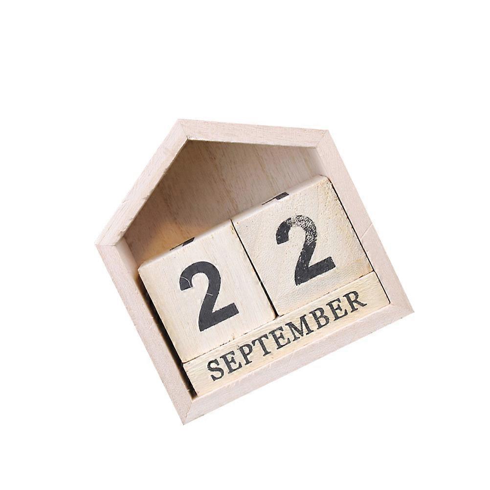 Retro Desktop Calendar in Beige Color Made of Plastic and Fun to Use as Office Decoration with House Shape Design 1PC