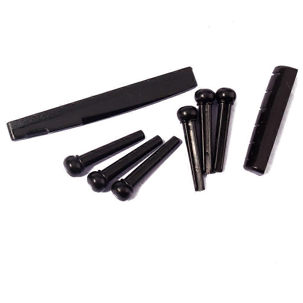 Acoustic Guitar Bridge Saddle and Nut Replacement Set – Durable Black Plastic Standard Accessories for Easy Installation