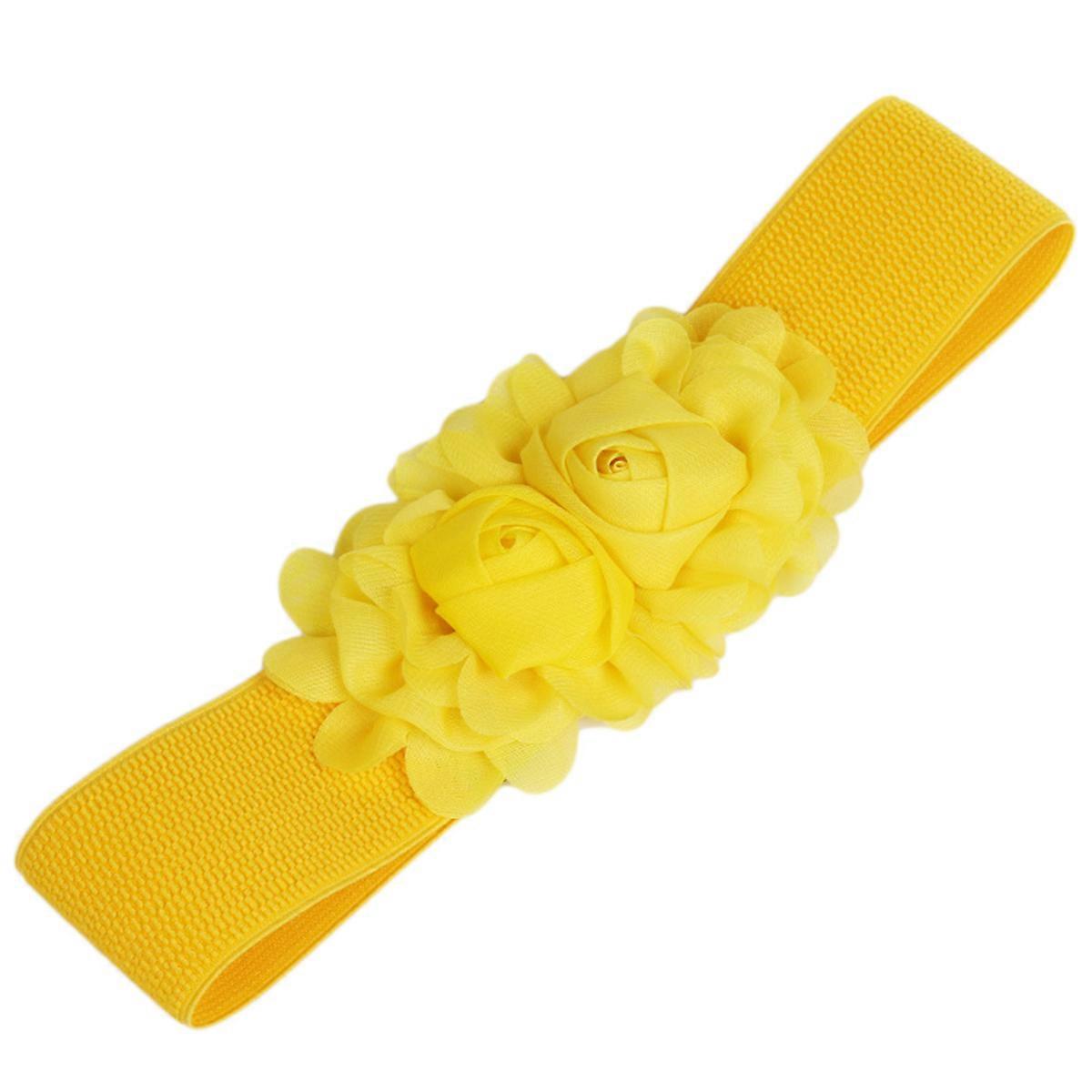 Yellow Elastic Belt for Women with Flower Buckle to Decorate Dress or Skirt and Show