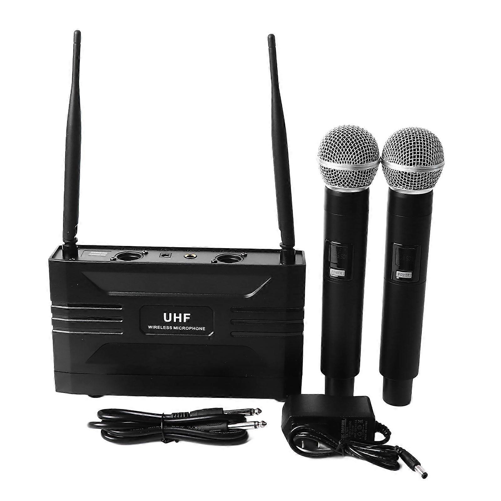 Wireless Microphone System Karaoke UHF Microphone with 2pcs Mic 100‑240V for Party