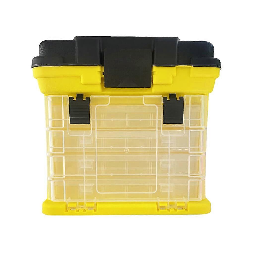 Durable Plastic Fishing Tool Box, Portable 4-Layer Yellow Storage Case, Transparent Color, Ideal for Fishing Gear