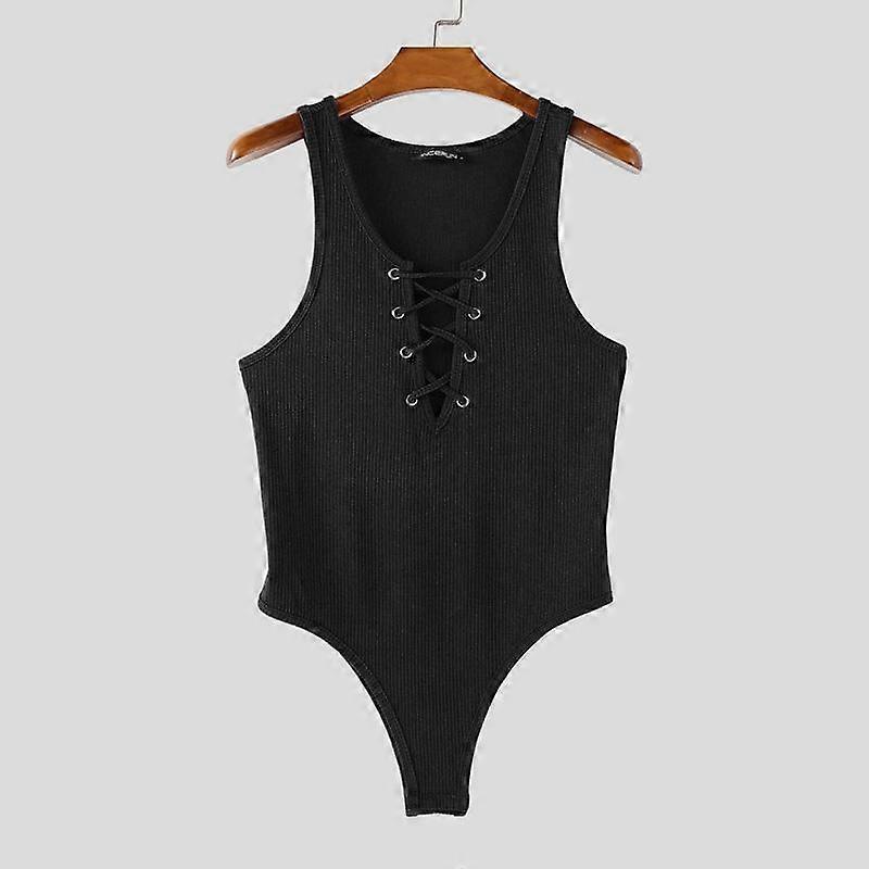 INCERUN Men's Sleeveless Bandage Pinstripe Slim Fit Underwear Jumpsuits Rompers