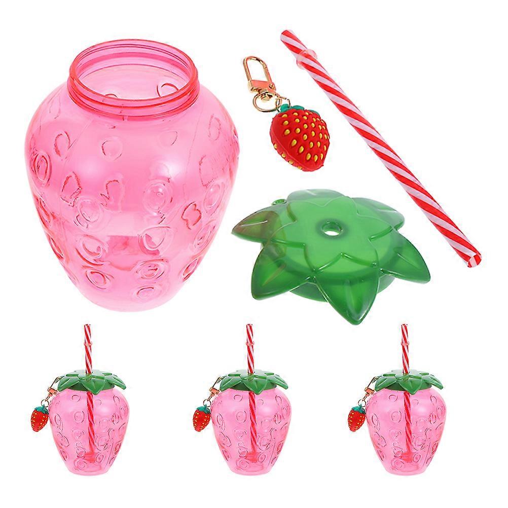 Pink Strawberry Shaped Cups with Lids and for Party Use Made from Lightweight Reusable 4pcs