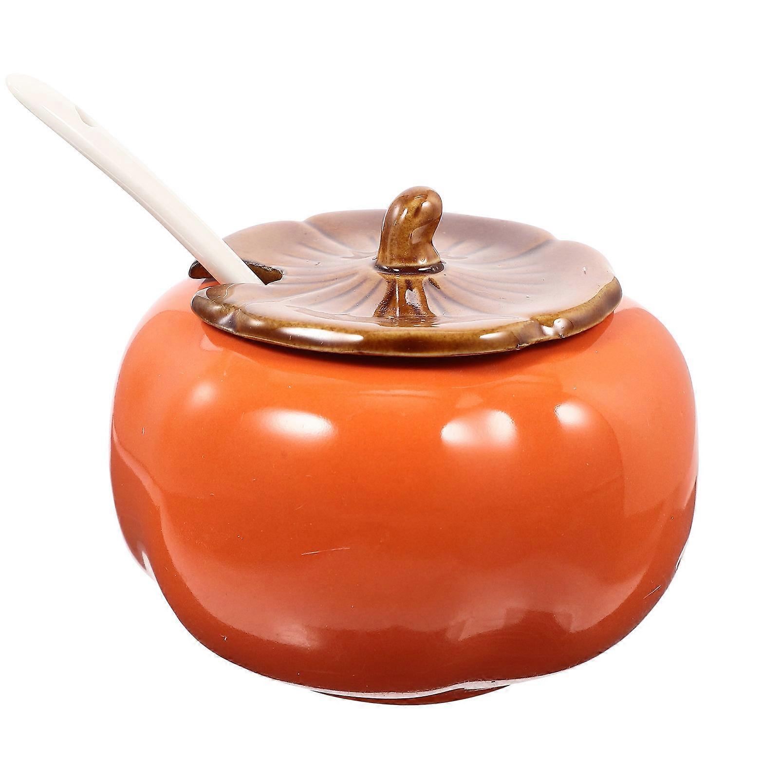 1 Set Ceramic Seasoning Jar Persimmon Shaped Spice Sauce Pepper Condiment Jar
