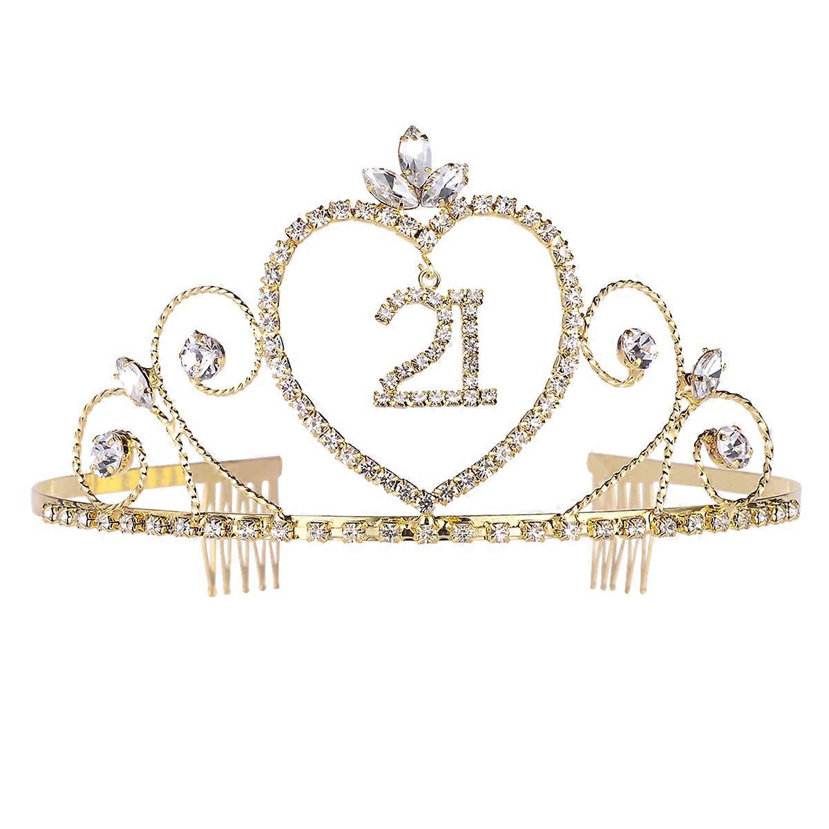 Elegant Birthday Crown with Rhinestones and Alloy Material for Decoration Golden 21 Years Old