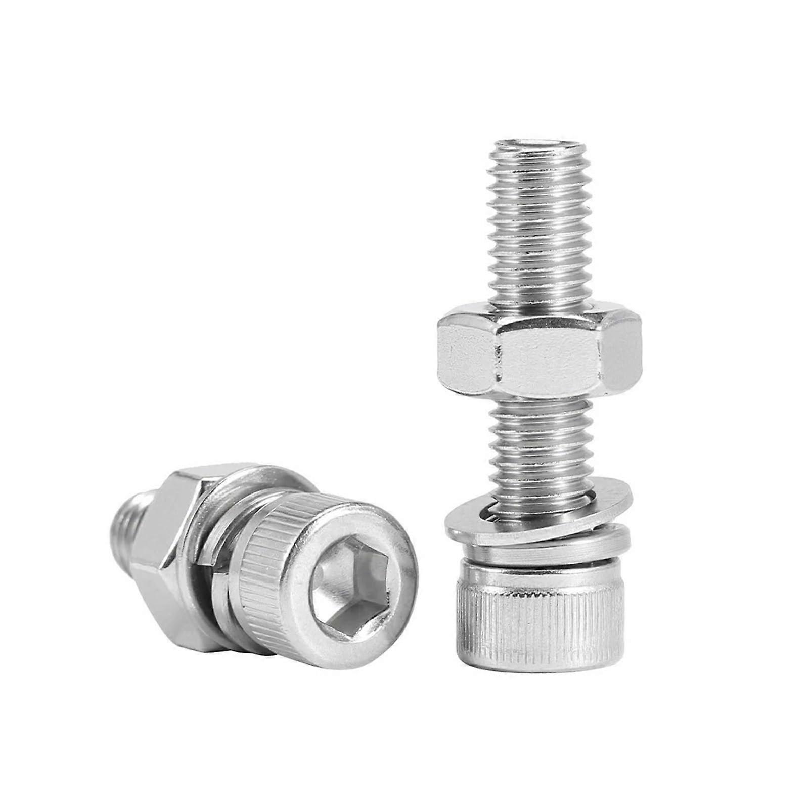 M2~M12 316 A4 Stainless Steel Hex Socket Cap Screws Set, Nuts, Flat Washers, Split Elastic Seal Assembly (30mm) M8 2Pcs