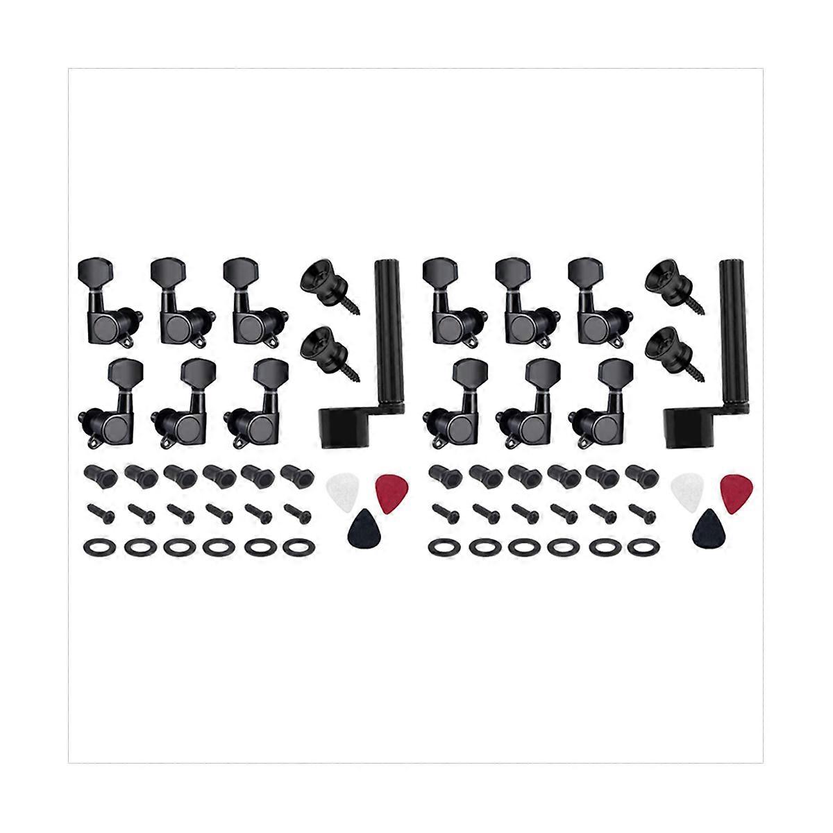 12 Pieces Guitar String Tuning Pegs Keys 6 Left 6 Right Guitar Machine Heads Knobs with Strap Button