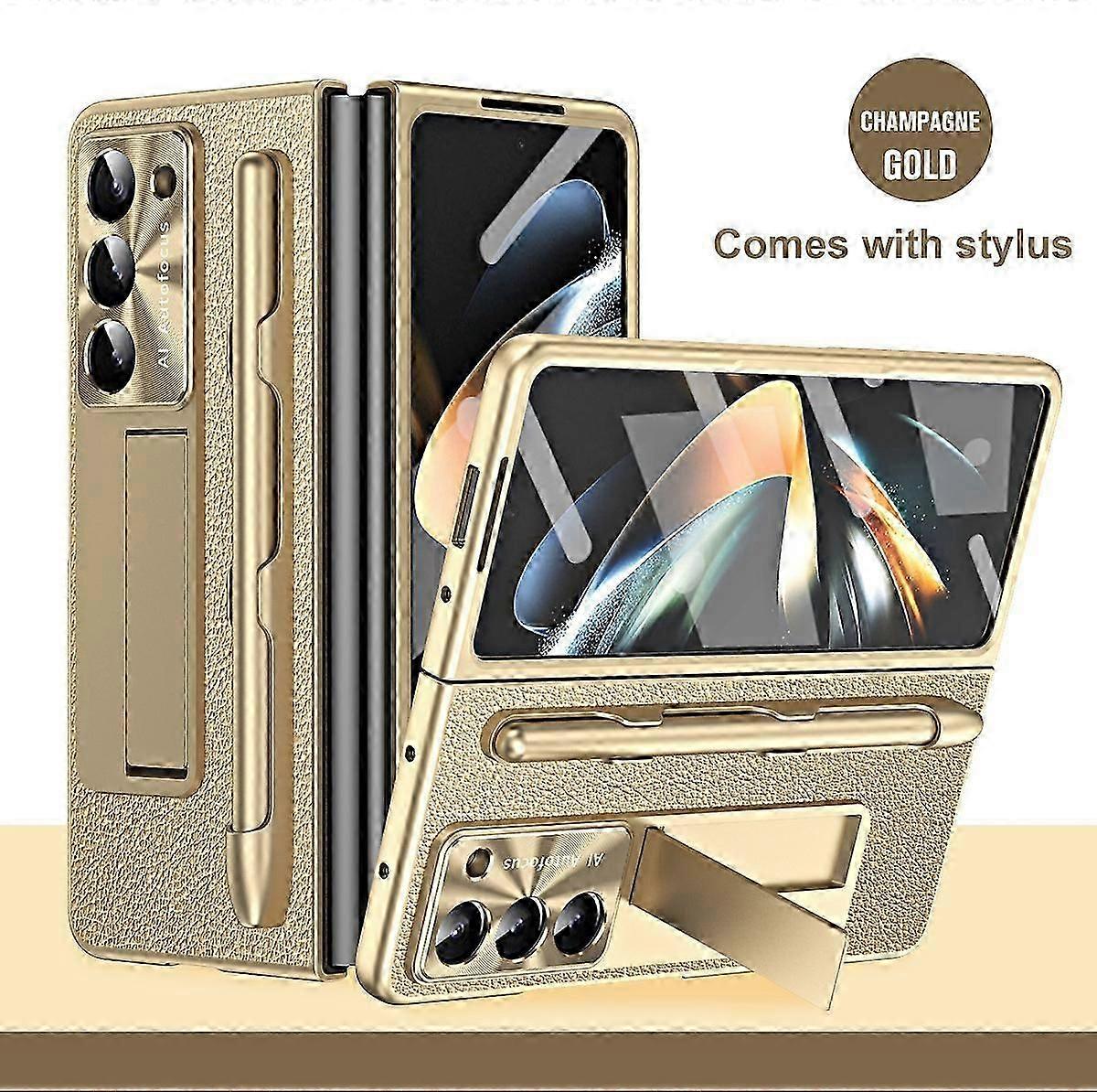 Compatible for Samsung Galaxy Z Fold 6 Case with Pen & Pen Holder,Lychee print phone case with stand