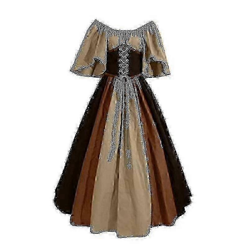 Medieval women's Gothic-style dresses, polyester fiber, sizes S - 5XL, spliced long sleeves with star patterns