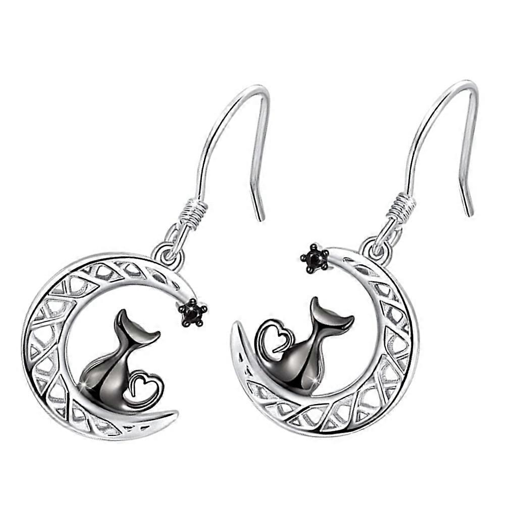 a polished product description based on your input:

 

**1 Pair Moon Cat Dangle Earrings for Women – Cute Design for Holidays, Dating & Everyday