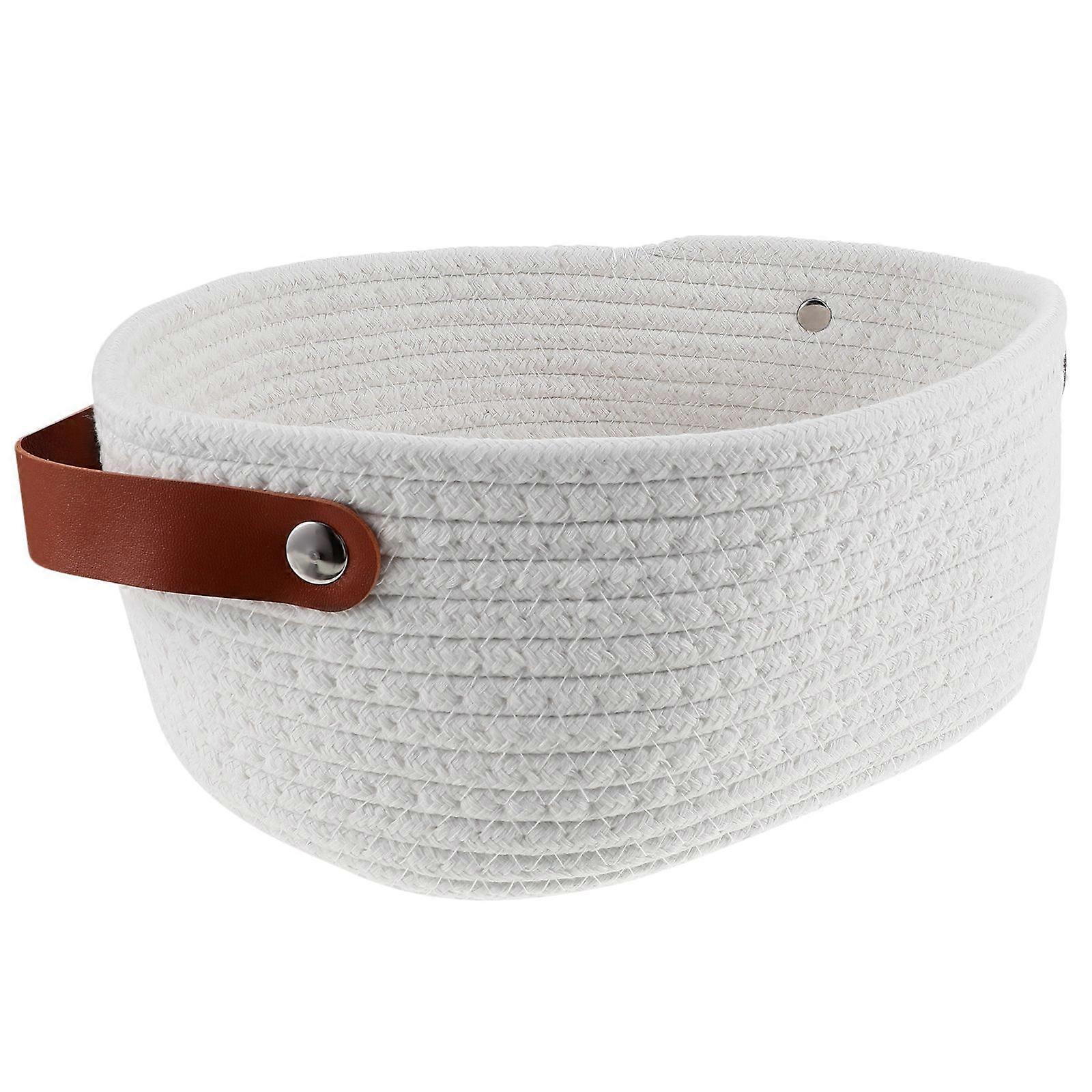 Woven Storage Basket with Double Handles   Versatile Cotton Rope Organizer for Home Sundry Storage, Desktop Use, Simple Elegant Design