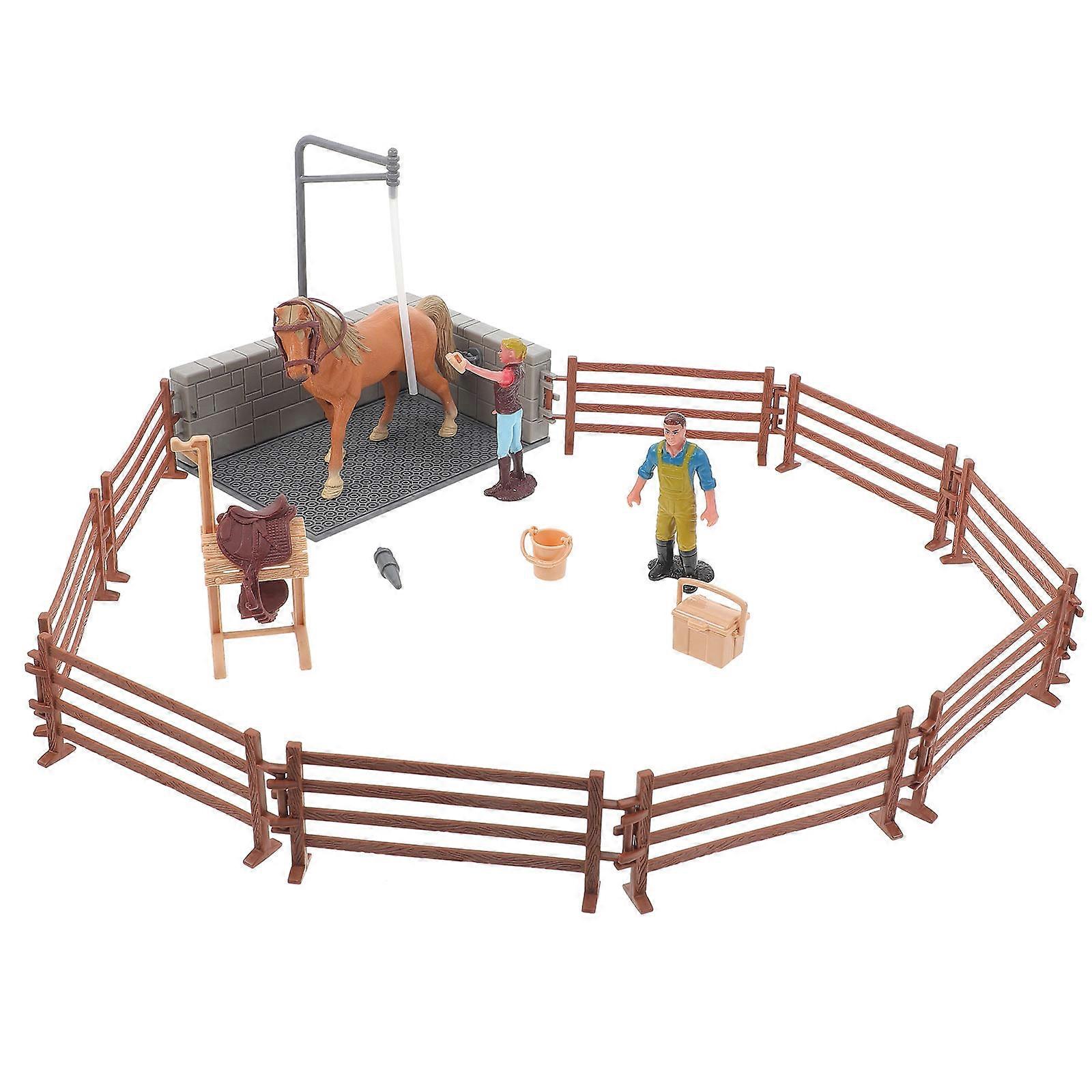 Imaginative Play Horse Stable Kit For Family Entertainment In Brown ABS Suitable As Gift 1 Set