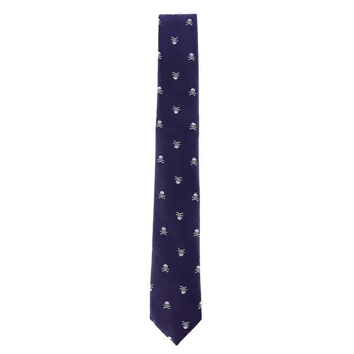 Horror Skull Printed Necktie Long Neckwear for Dancing Party Events Dark Blue 1Set