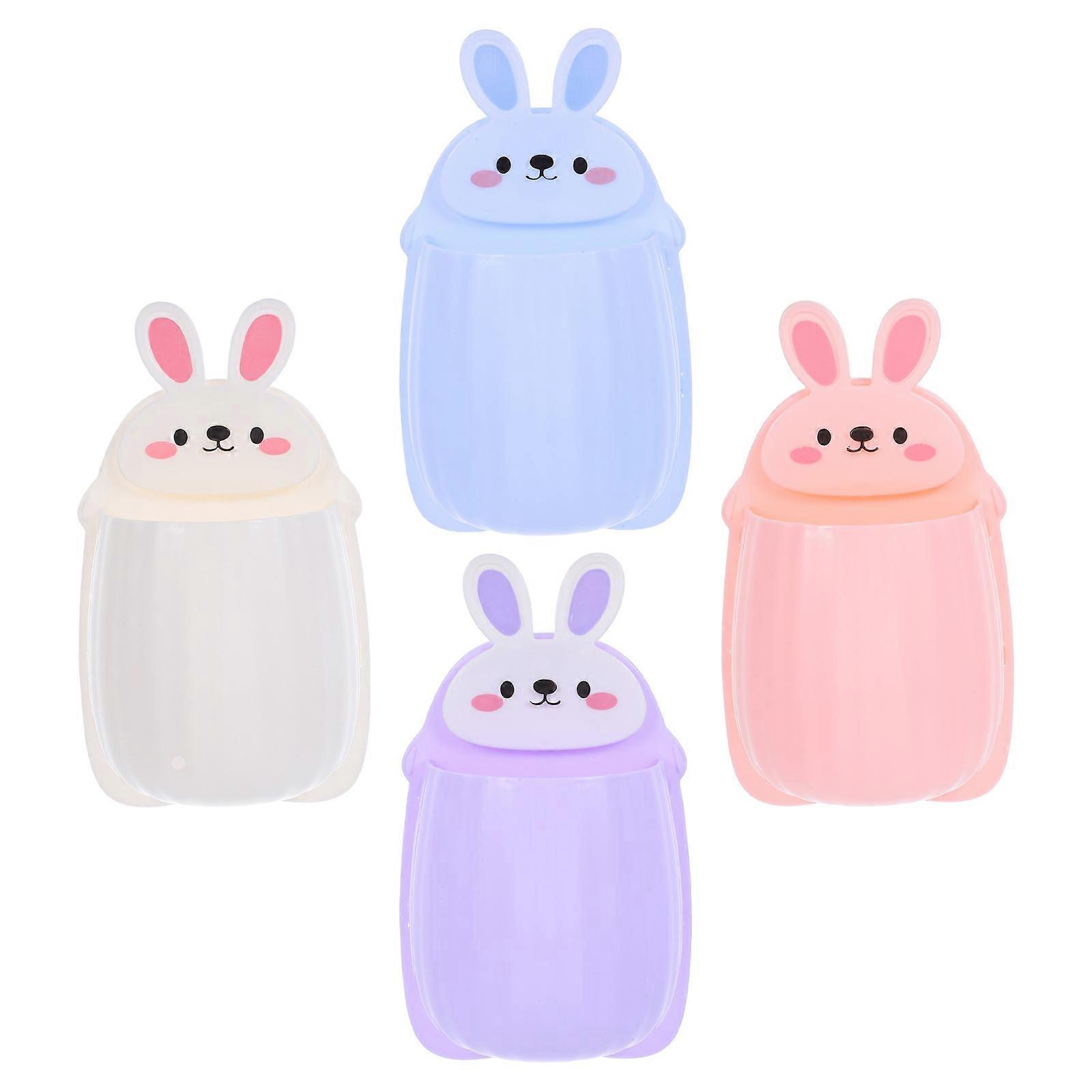 4pcs No Drill Wall Mounted Storage Bins with Rabbit Design – Multifunctional Bathroom & Kitchen Shelf Organizer, Compact Under Sink Storage for