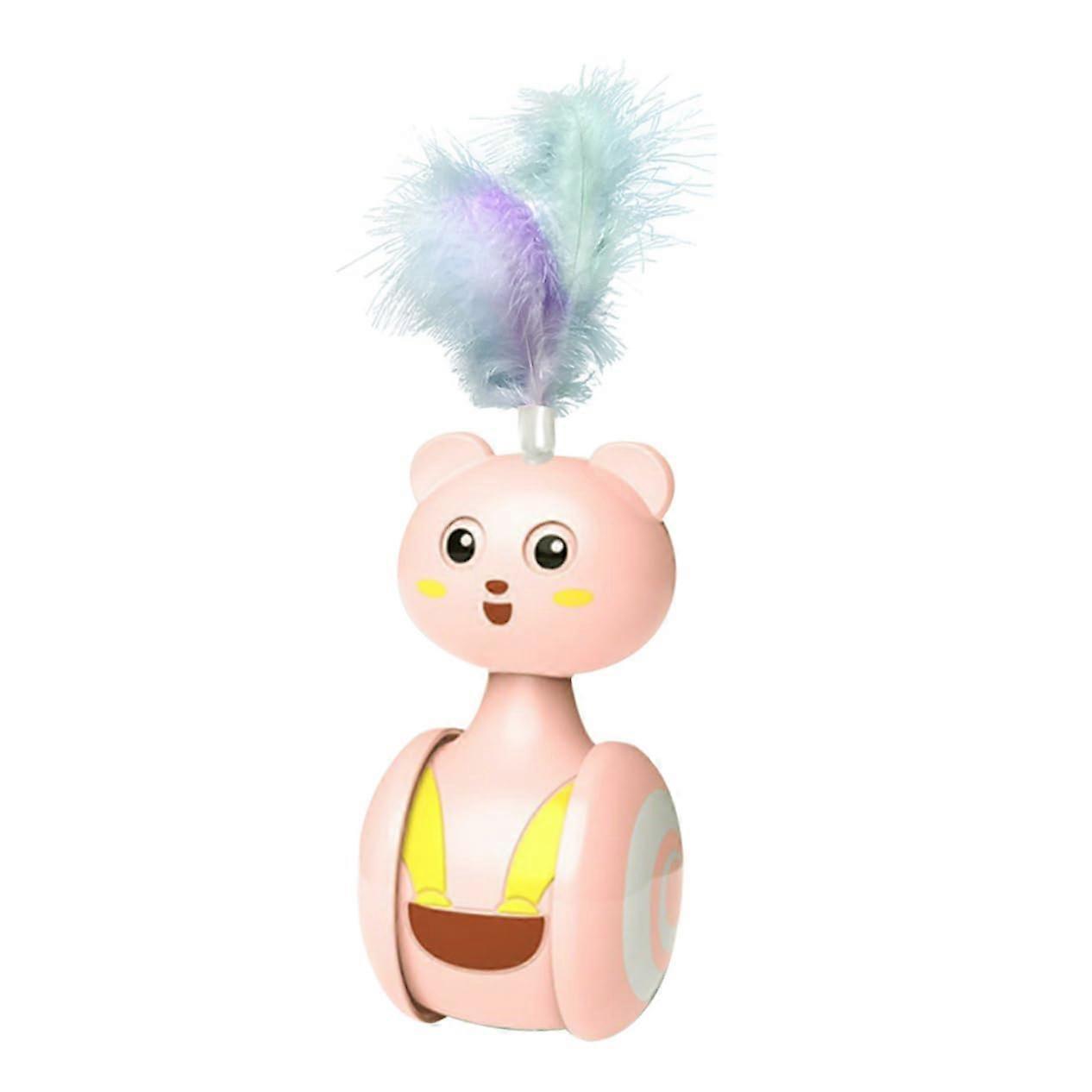 Interactive Cat Tumbler Toy With Feathers Movable Wobble Ball Sound And Motion Activated Indoor Kitten Toy