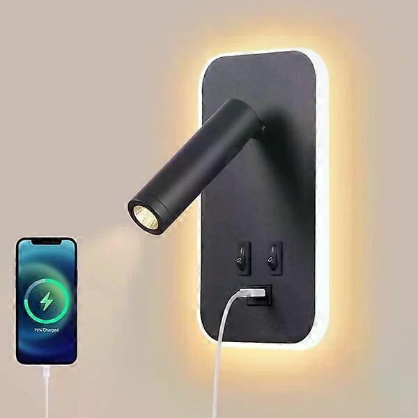 LED wall lamp with switch and USB charging, easy to operate
