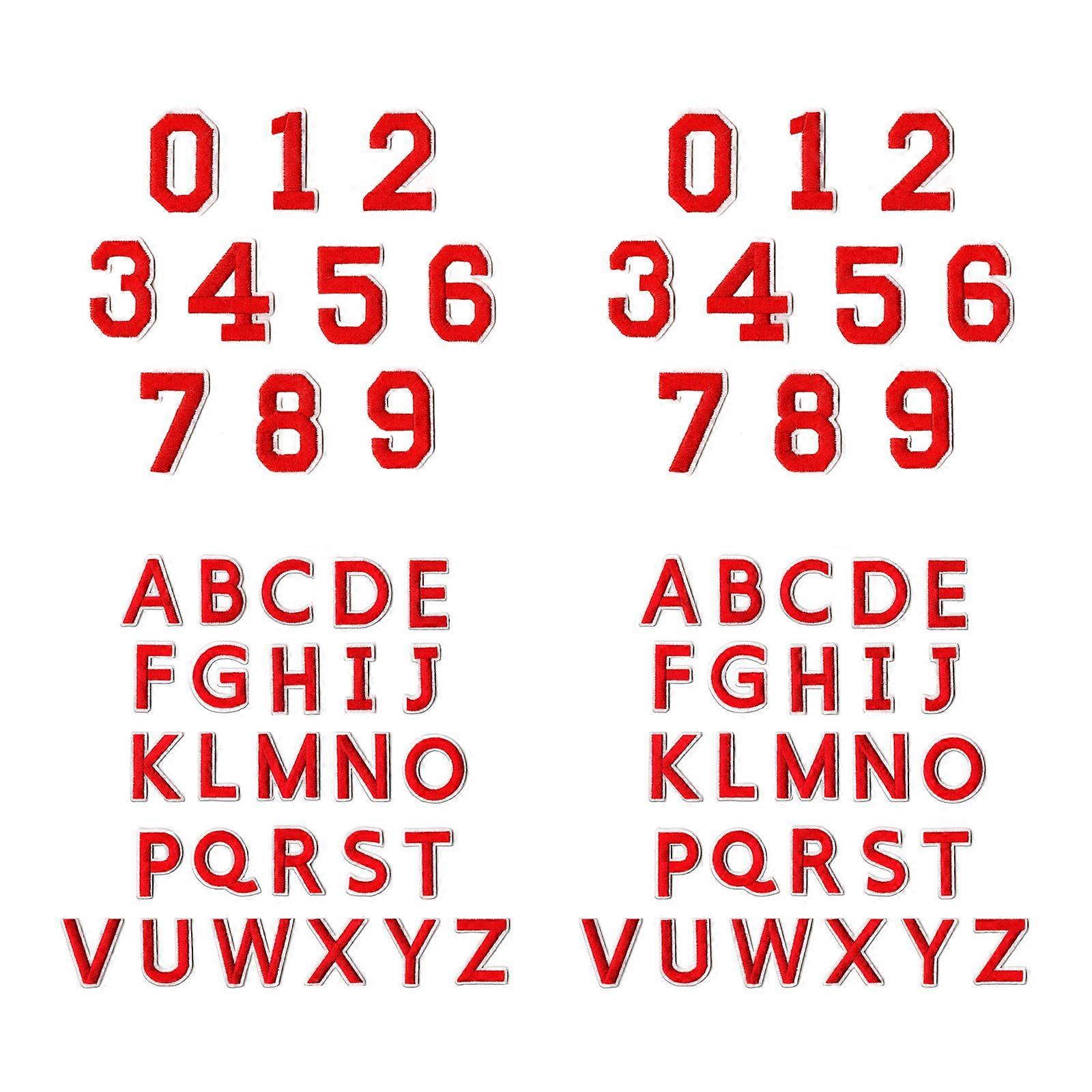 Embroidered Iron On Letter Number Set of 72 Reusable Fabric Patches for Garment Accessories  Red