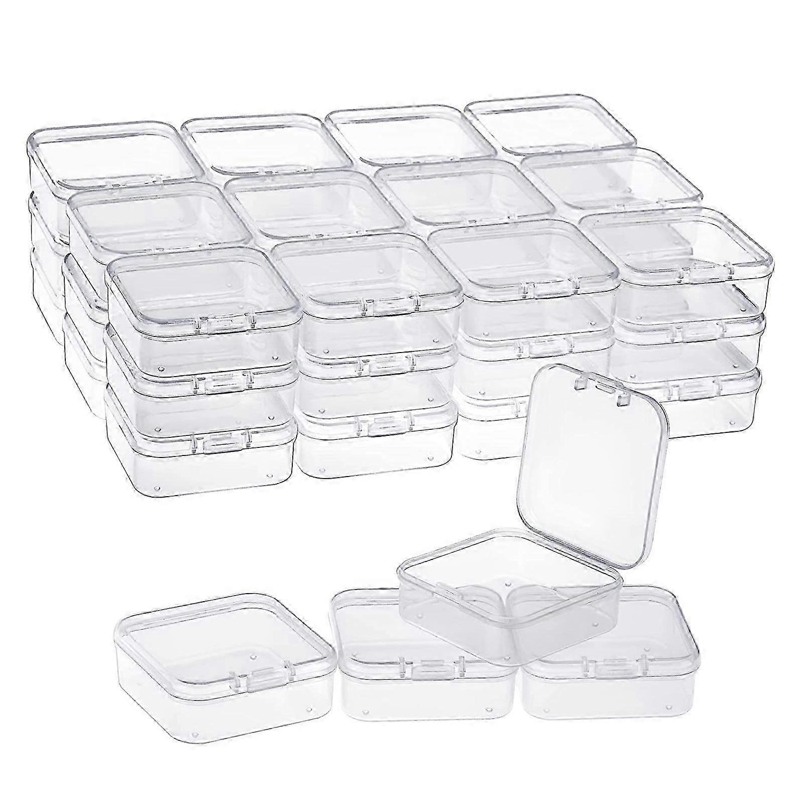 hinged lid plastic storage boxes 40 pack for small items