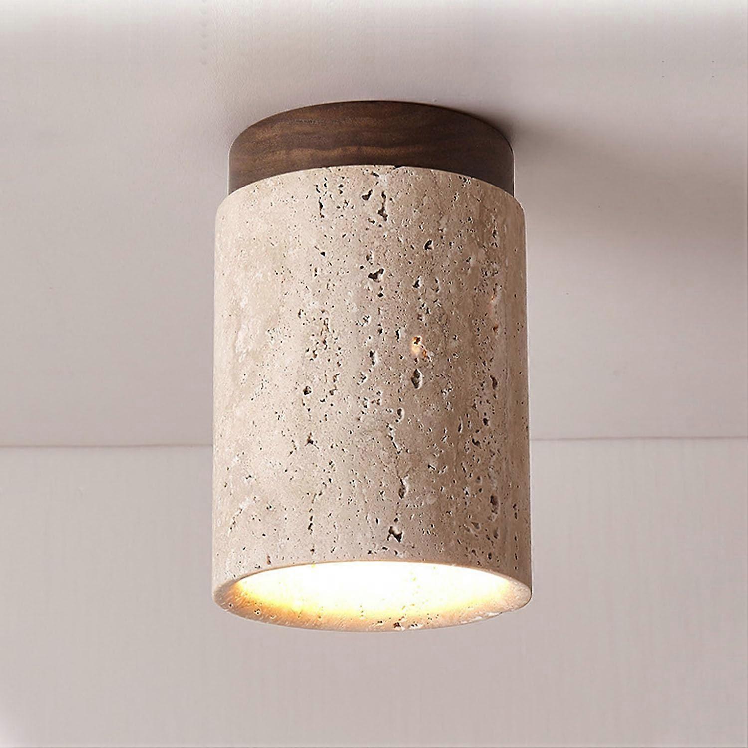 Nordic Wooden C Lamp Modern Semi Flush Mount Light Walnut Wood Small Natural Stone Hallway Fixture