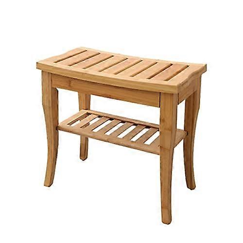 Portable Bamboo Shower Bench Seat With Storage Shelf - Space-Saving One-Size Bath Stool For Shower, Easy-Grip Handles