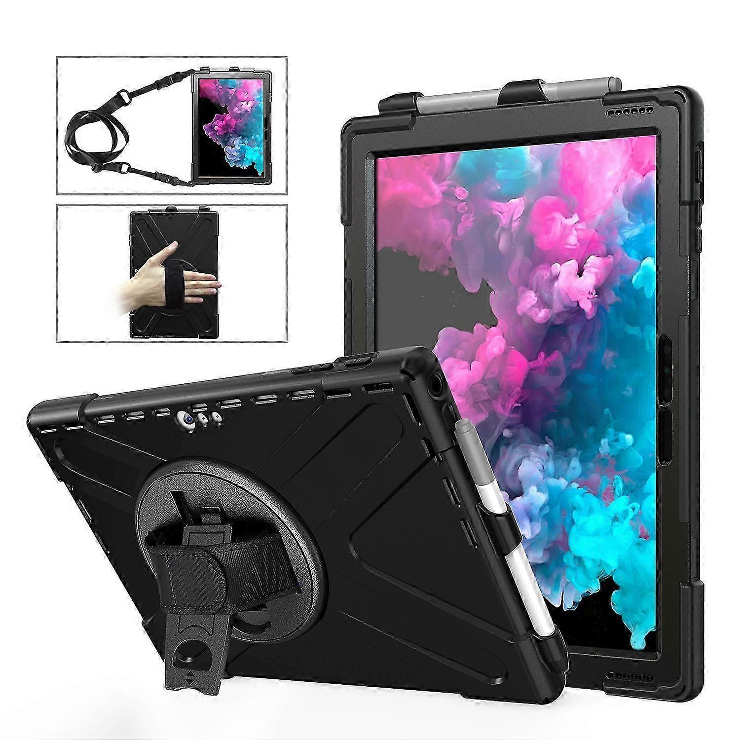 Shockproof Silicone PC Case for Microsoft Surface Pro 4/5 with Holder, Hand Strap & Pen Slot