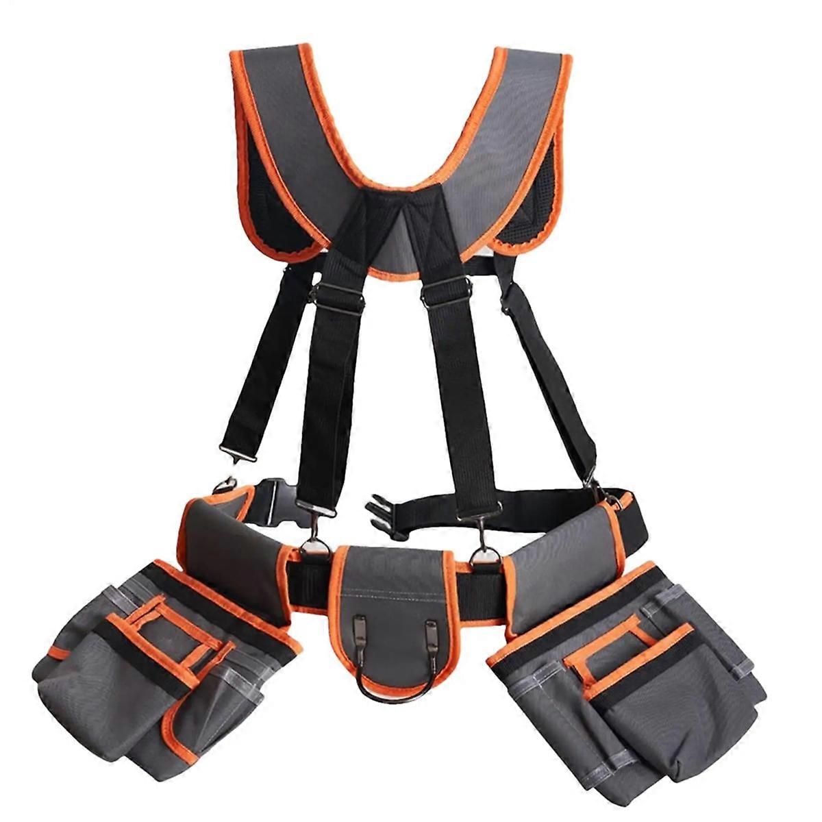 Heavy Duty Tool Belt Utility Toolbelt Adjustable Waist Holder with Suspenders,19 Pockets for Electr