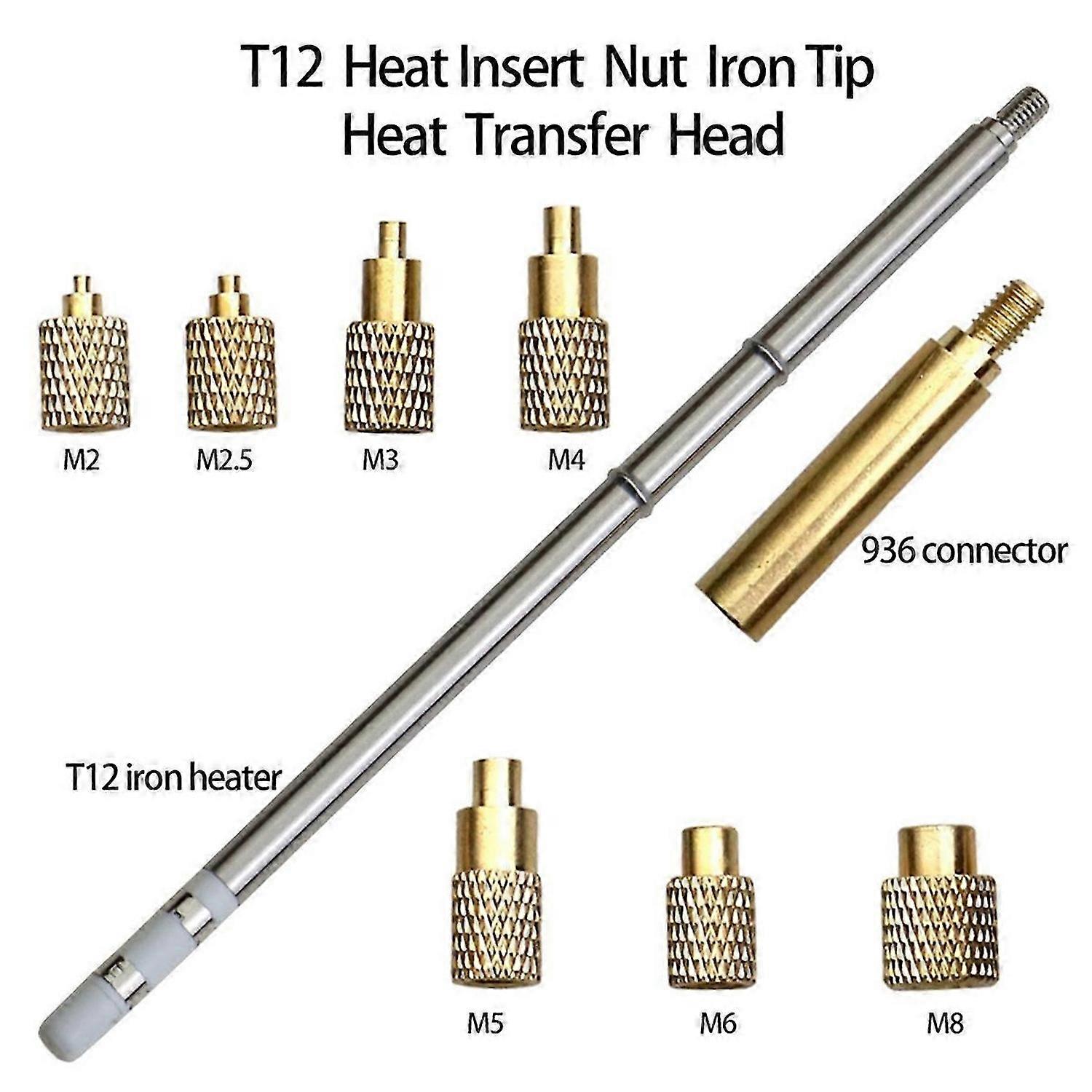 Heat Insert Nut Iron Tip T12 Soldering Iron Tip Insert Internal Thread Tip M2-M8 Brass Hot Nut Inser