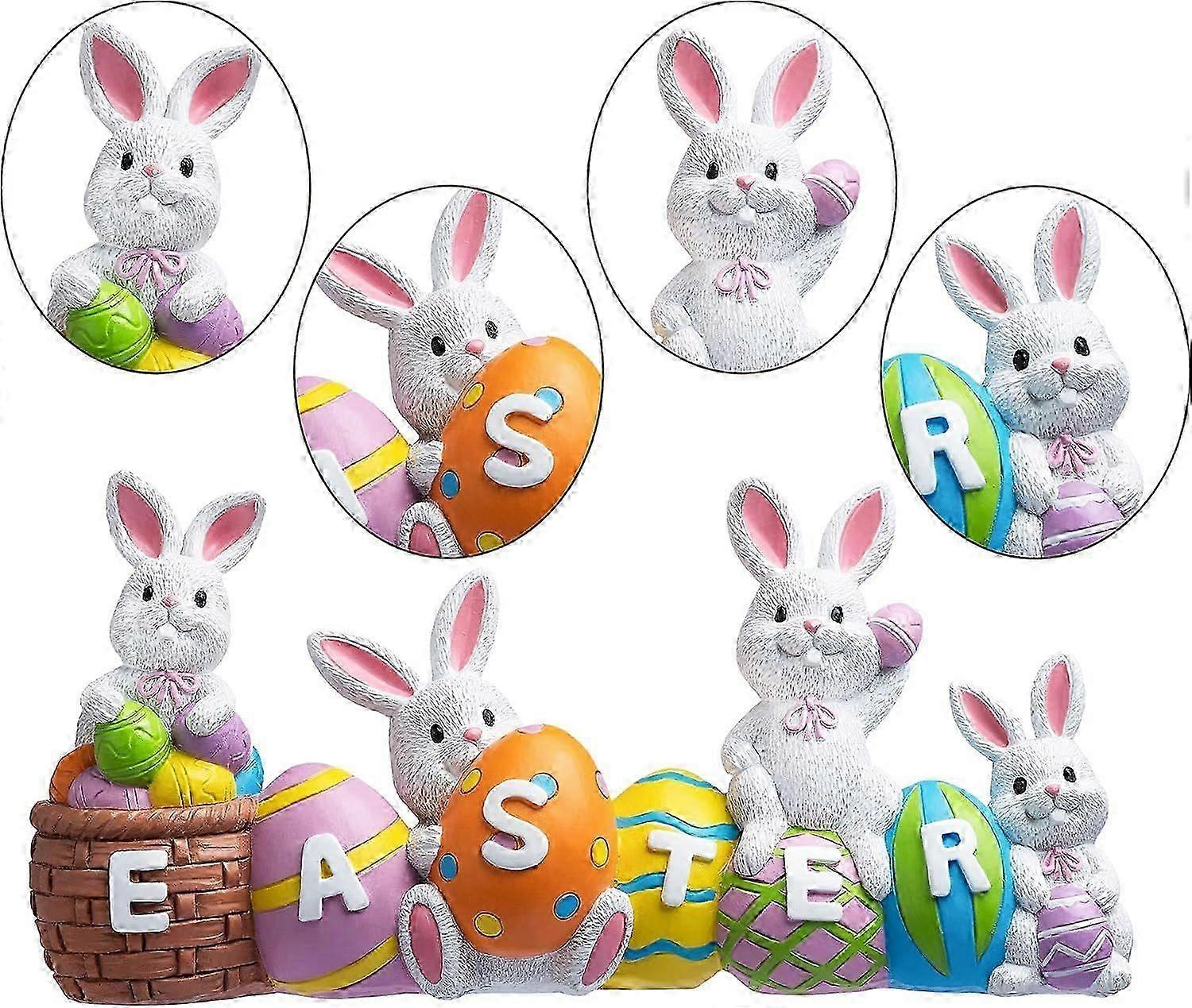 Easter Bunny Eggs, Easter Resin Decorations 4 Bunnies and Eggs Tabletop Easter Decorations