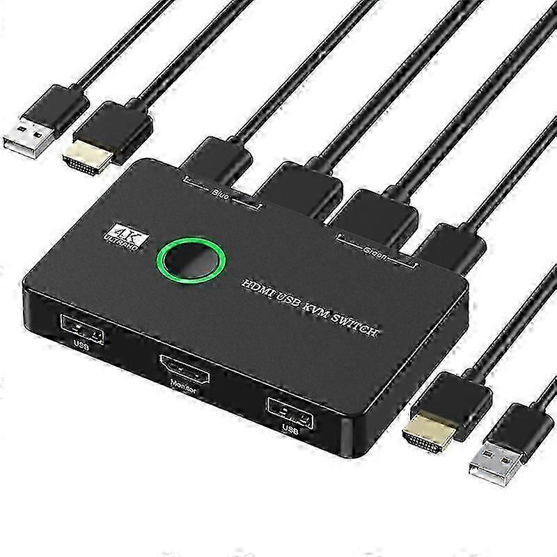 KVM Switch 2 Port Box USB and HDMI-Compatible Switch compatible with 2 Computers