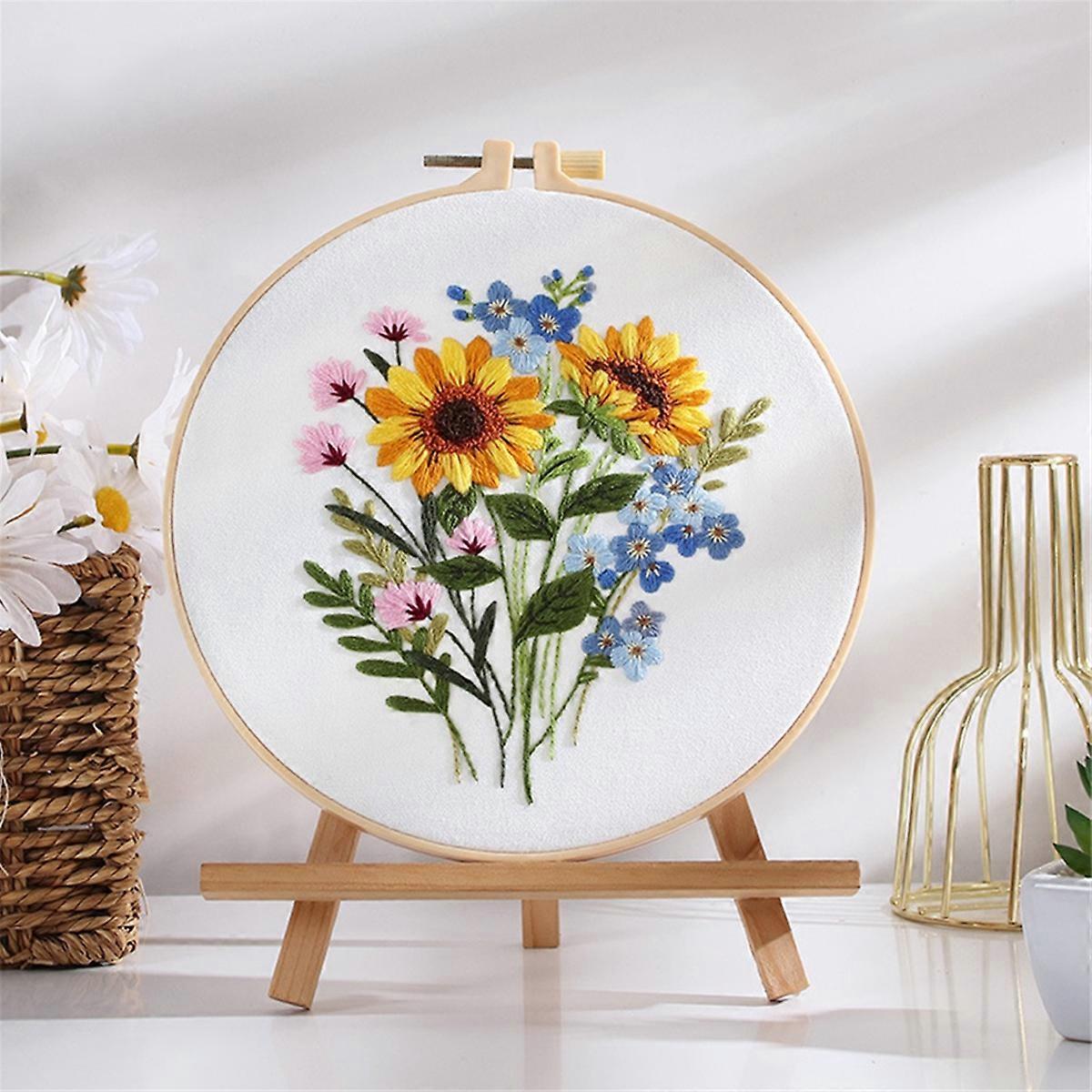 5 Sets Embroidery Kit for Beginners, Include Flower Pattern, Tools