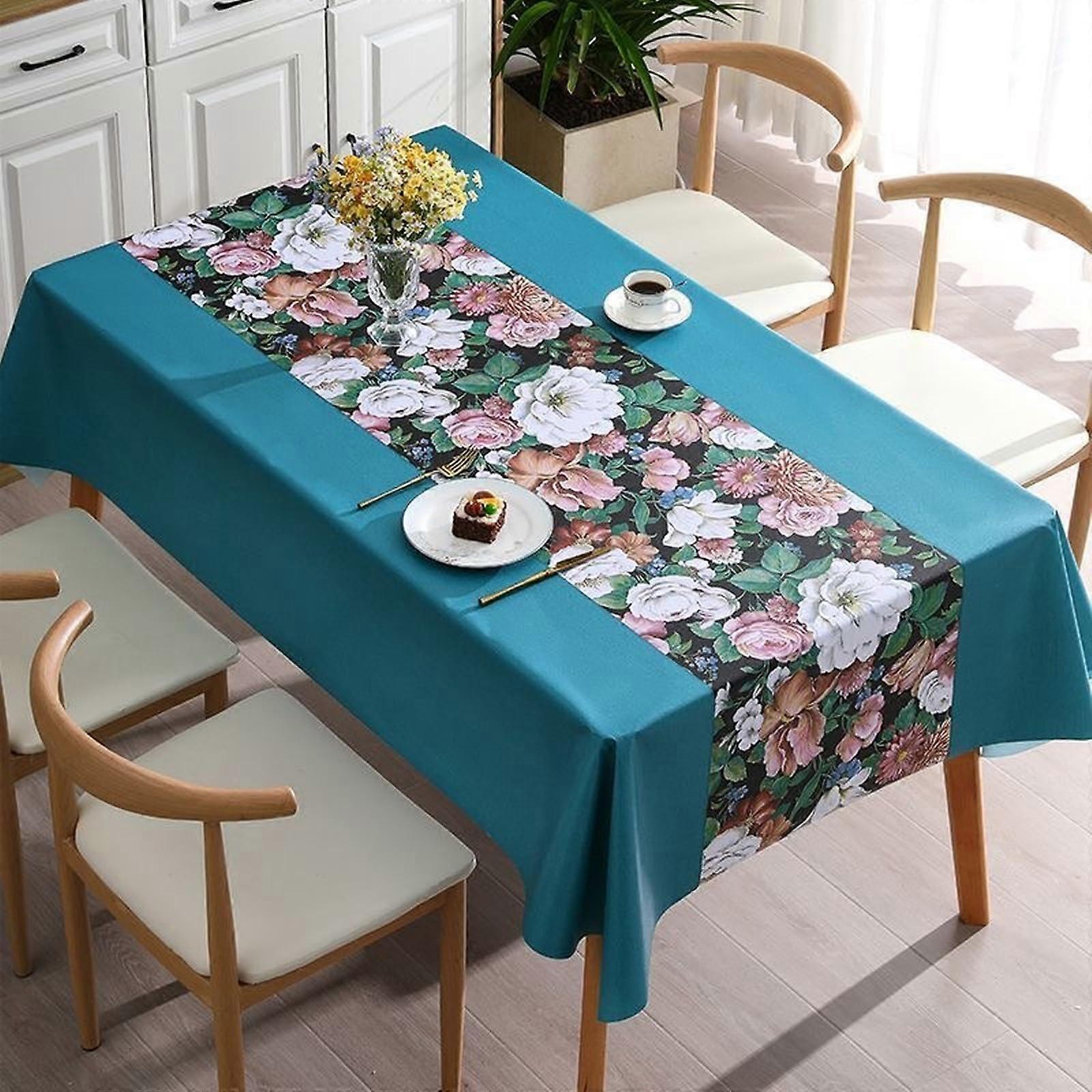 PVC Tablecloth 140 x 200 cm Waterproof Wipeable Rectangular Table Cover for Outdoor Picnic Party Dinner Blue