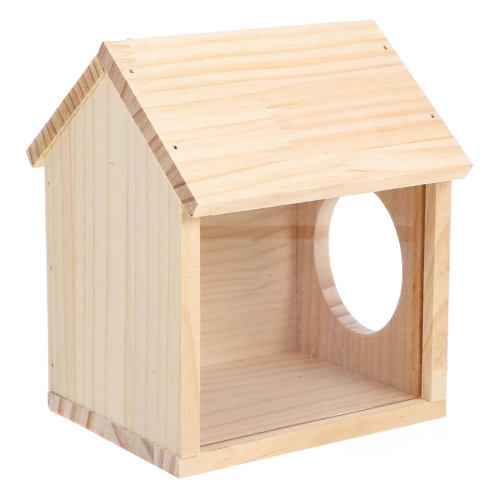 Wooden Hamster Hideout for Feeding and Watering 3Pcs Natural Small Pets House