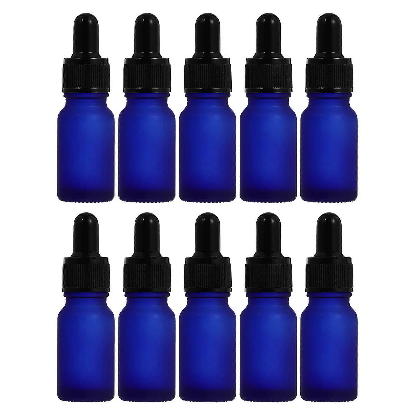 Travel Essential Oil Dropper Bottle 10Pcs Frosted Glass Storage Holder 10ml Tight Sealing Round Blue