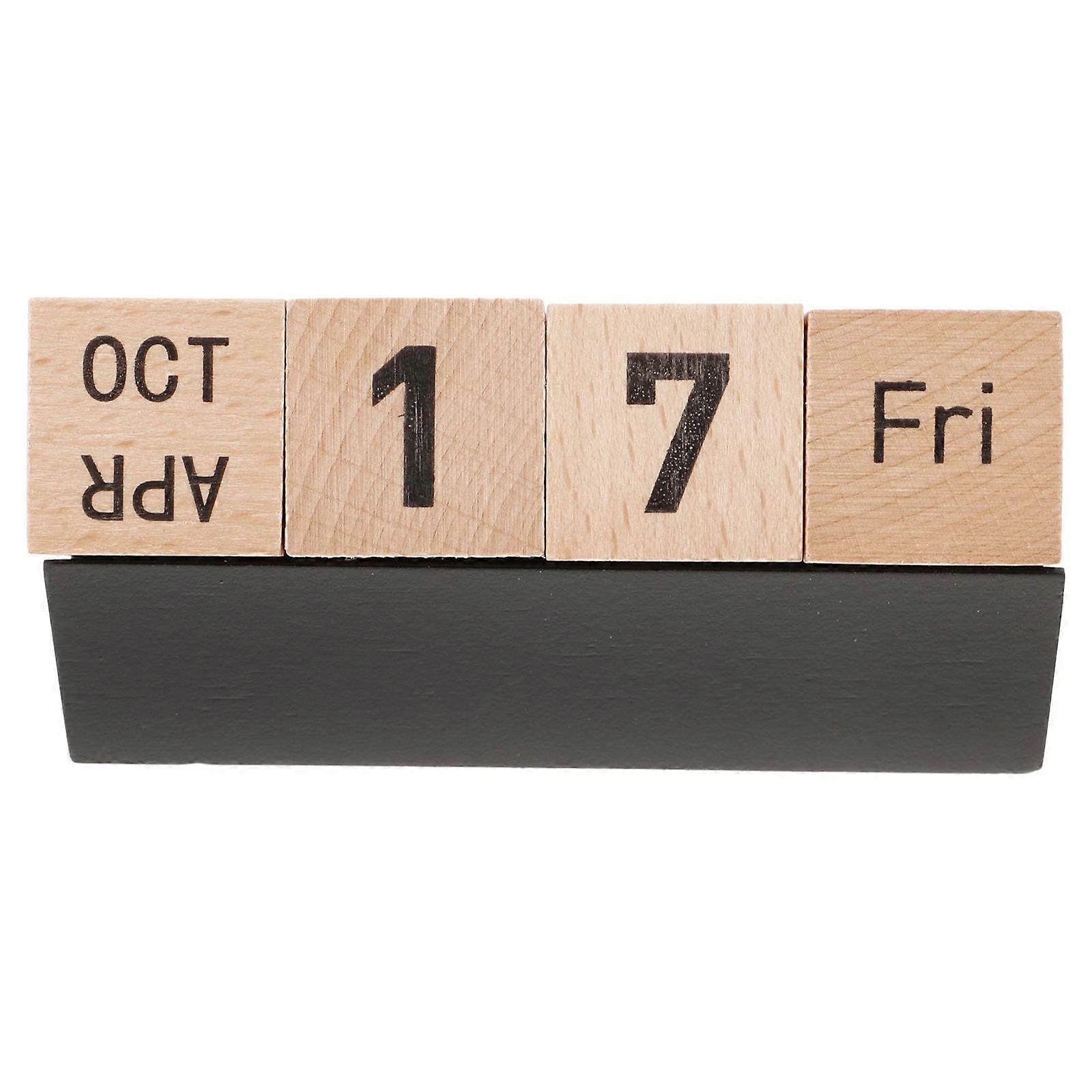 Wood Calendar Manual Desktop Perpetual Calendar for Table Decoration 2Pcs