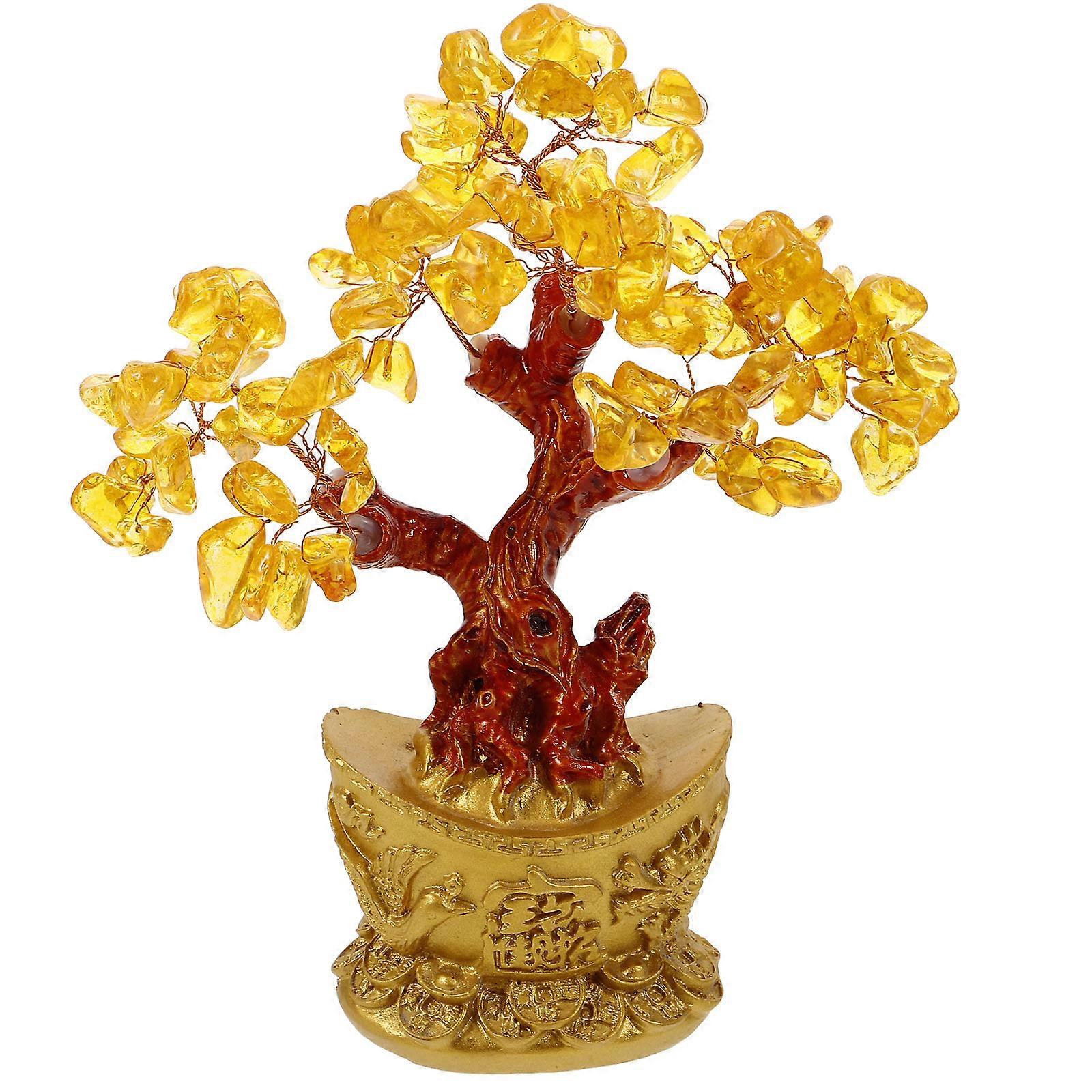 Crystal Money Tree Decoration for Wealth 4Pcs Chinese Desktop Ornament