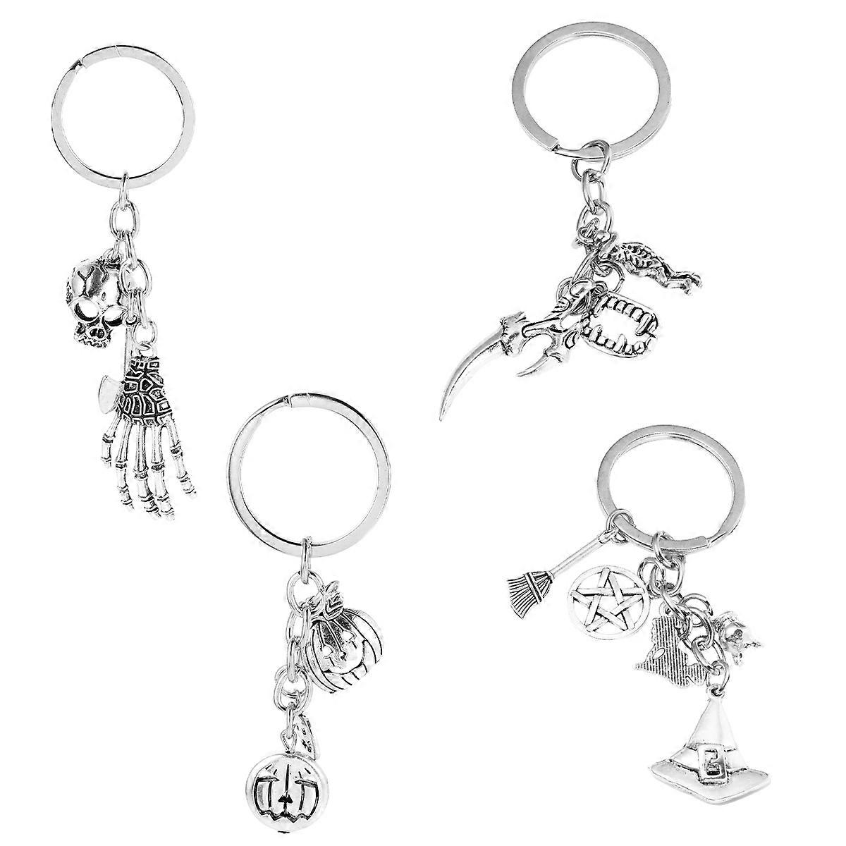 4Pcs Halloween Key Chain Pendant Wizard Shape Silver Key Ring for Key Owners and Decorators