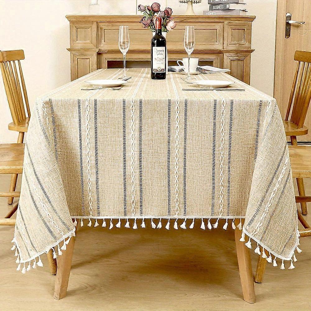 AUMIY Nappe rectangulaire faite main en toile de jute polyester, tissage non textile, élégante, pour table à manger – 1 nappe en coton et lin