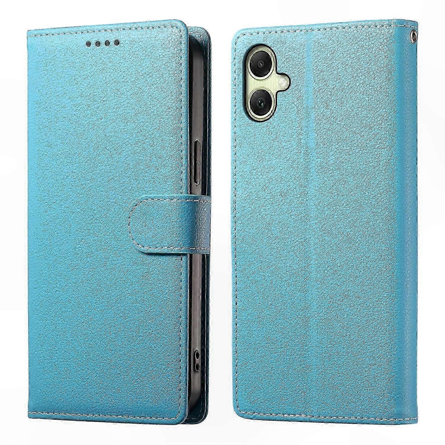 Leather Wallet Case with Magnetic Snap and Wrist Strap for Galaxy A07, Litchi Texture Phone Cover