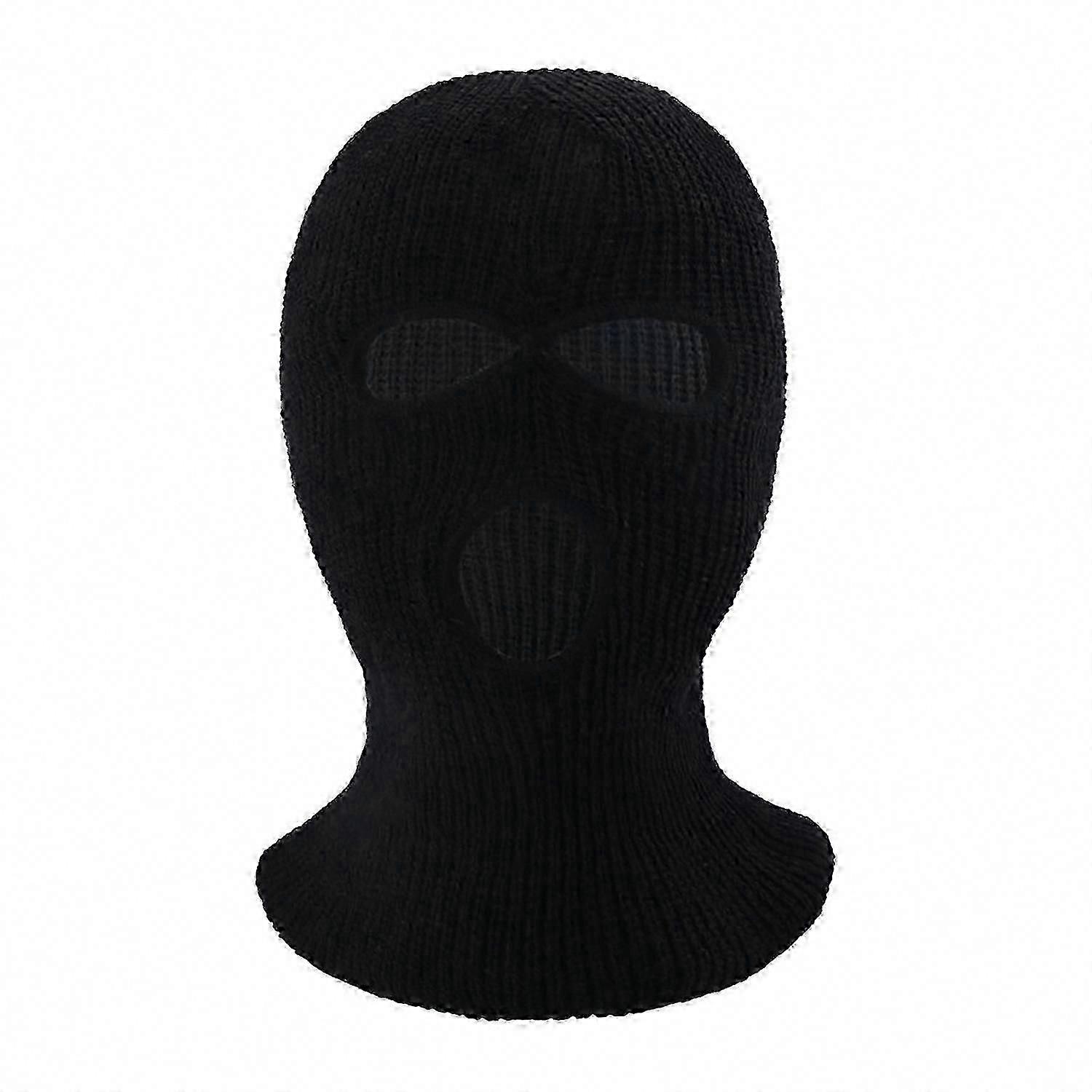 Winter Unisex Knitted Balaclava Hat with Three Holes, Full Face Cover, Solid Color Dome Capr