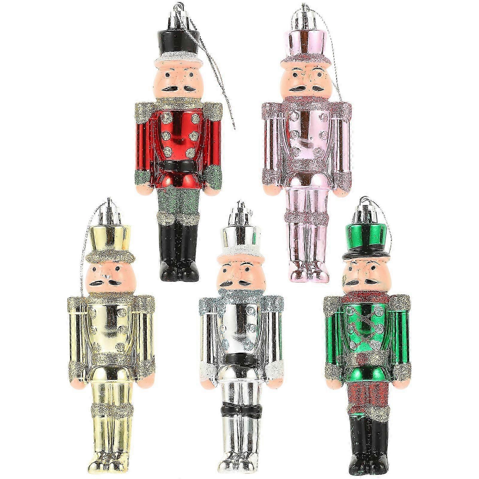 5pcs Colorful Printing Nutcracker Pendant Christmas Tree Hanging Decor Plastic Nutcracker Ornament